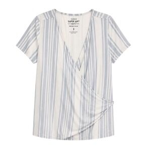 Torrid Super Soft Knits Blue White Stripe Faux Wrap Top Size 3 3X 22-24 12782890